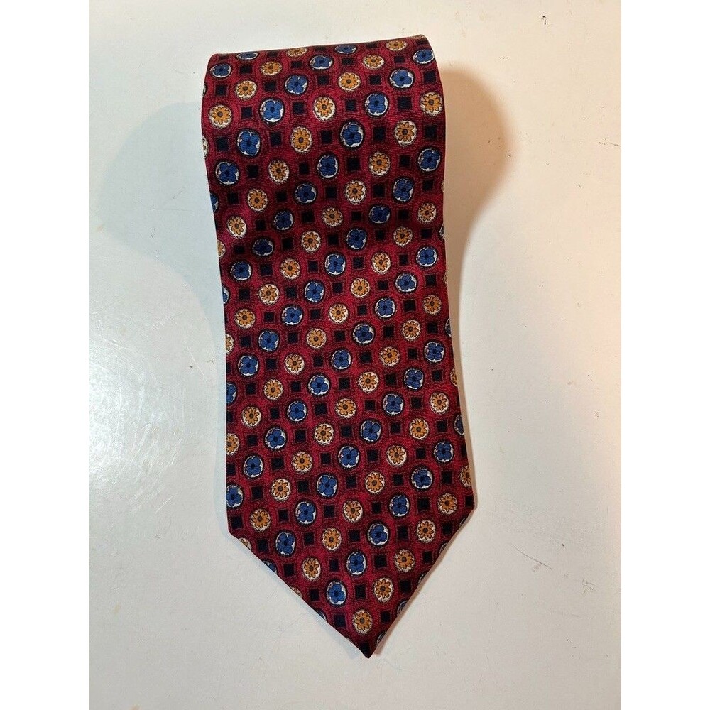 Salty Dog Gant Men's Neck Tie Red Blue Yellow Flower Print 100% Italian Silk EUC